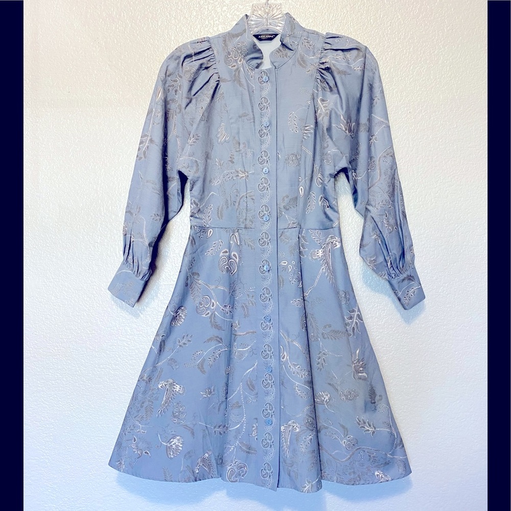 Asm Anna Flounce Floral Long Sleeve Blue Mini Dress XS